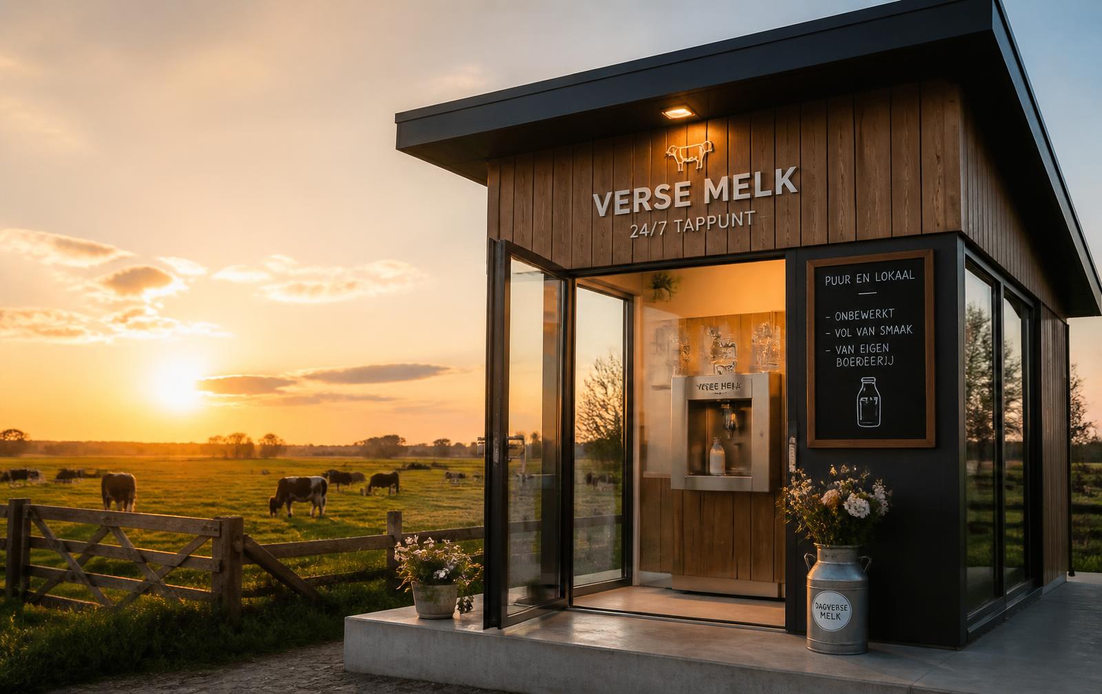 Melktap bij een boerderij in het Nederlandse landschap